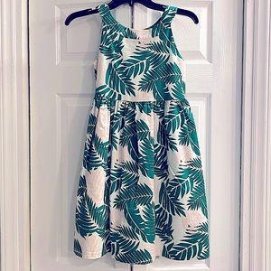 Precious Janie and Jack Island dress with blush pink and green palm leaves.